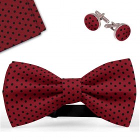 Set papion barbati, batista, butoni, visiniu, buline negre, mici
